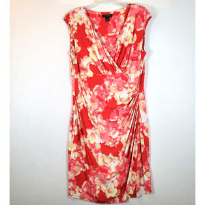 Lauren Ralph Lauren Womens Floral Faux Wrap Tank Shift Dress Size 16W Pink